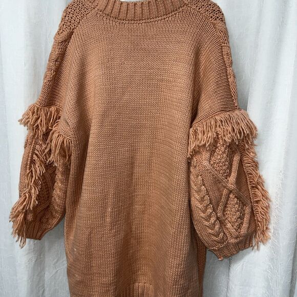 Label of Love Peach Rust Cable Knit Oversized Open Front Cardigan Size M / L NWT - Picture 6 of 8